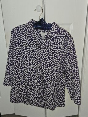 Chico's NON IRON Purple and White Polka Dot Blouse